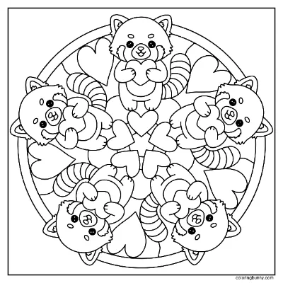 Trang Tô Màu Mandala Gấu Trúc Đỏ Ngày Valentine