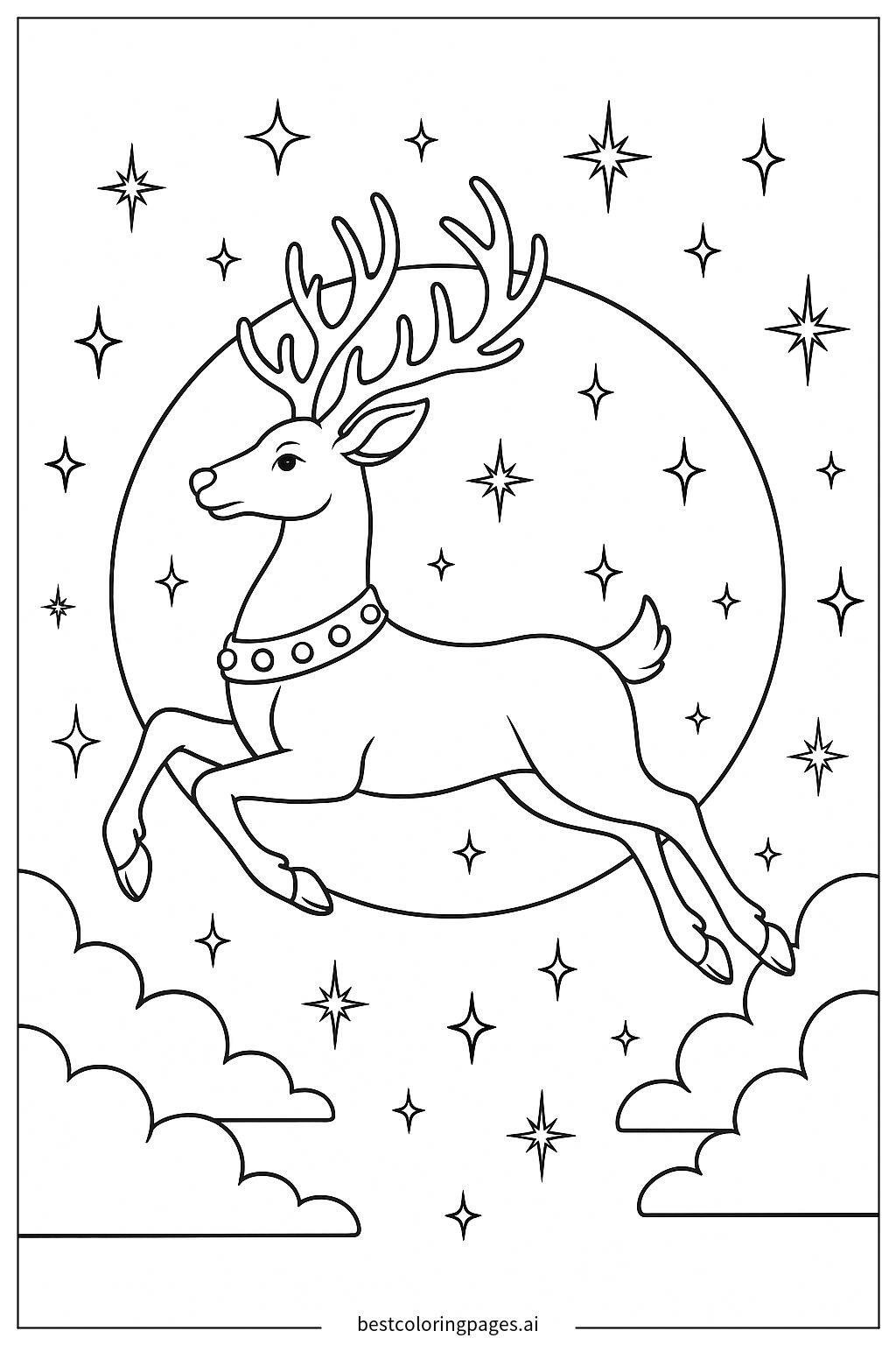 Reindeer flying across moon
