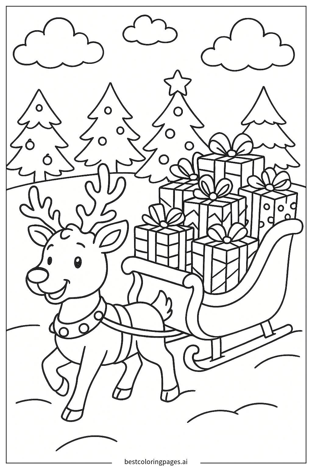 Reindeer pulling sleigh with gifts