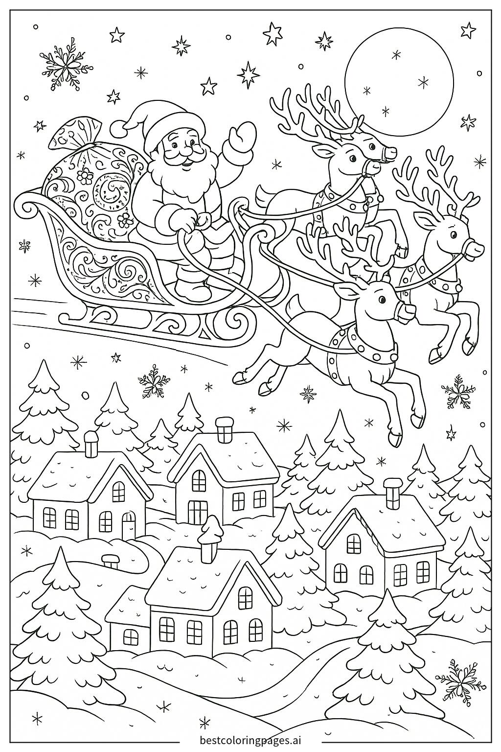 Santa claus flying with reindeer
