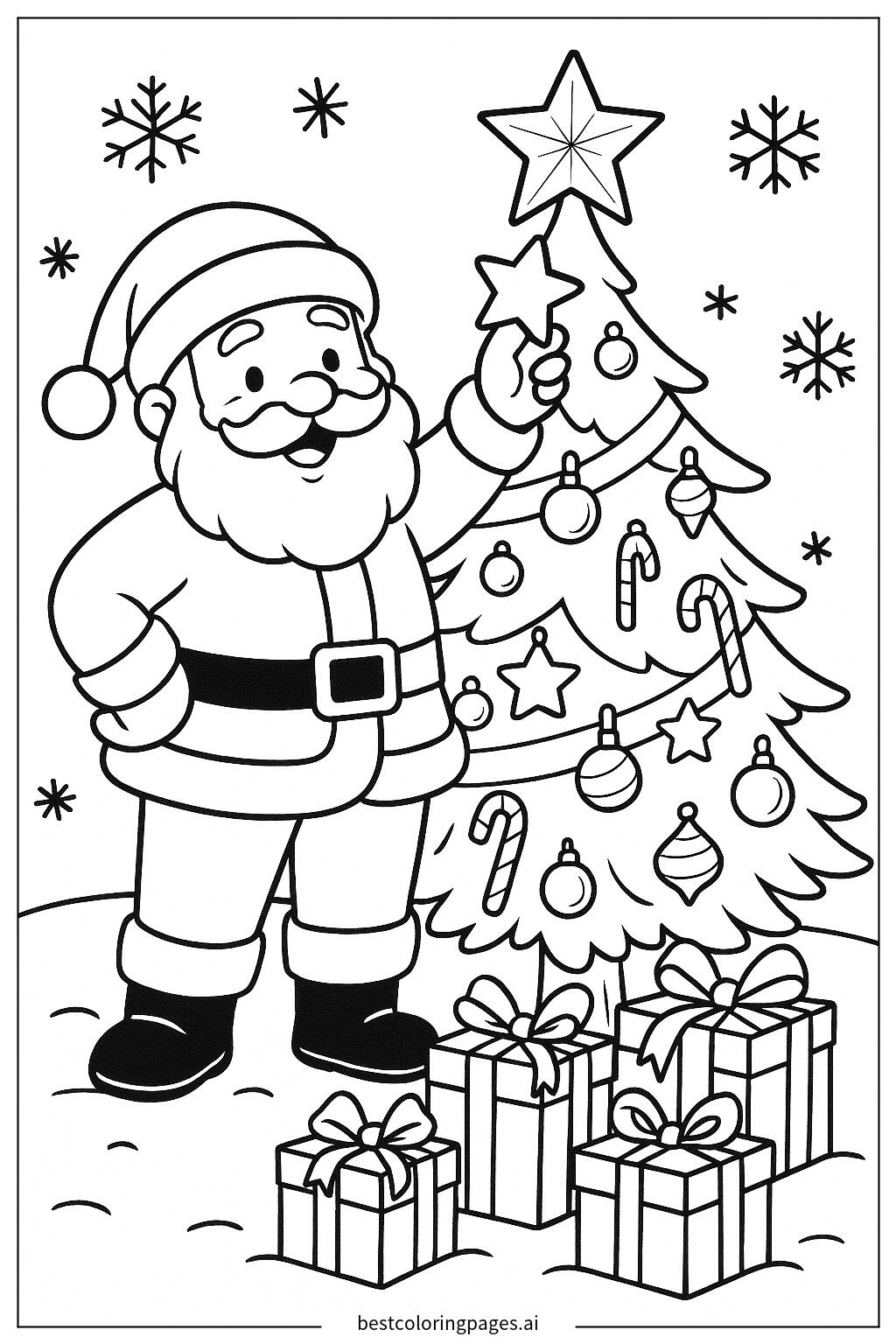 Santa decorating christmas tree