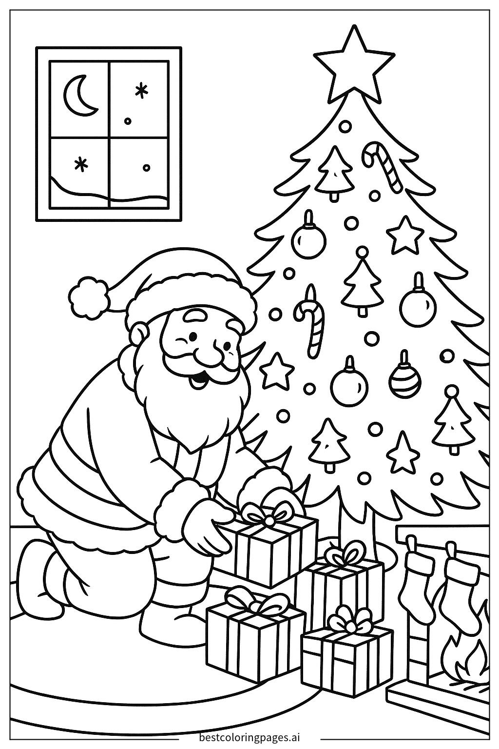 Santa putting gifts under tree