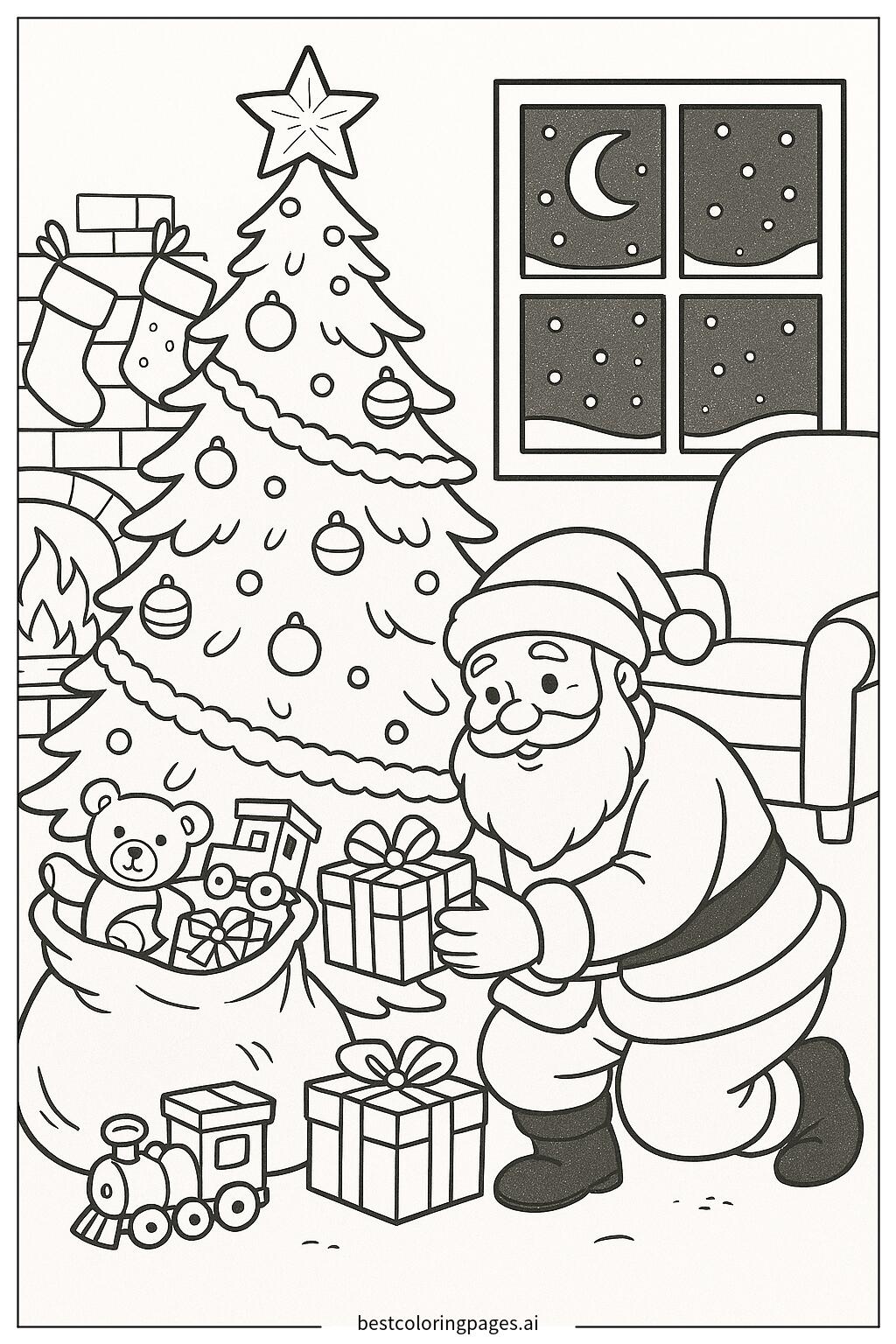 Santa putting presents under the tree