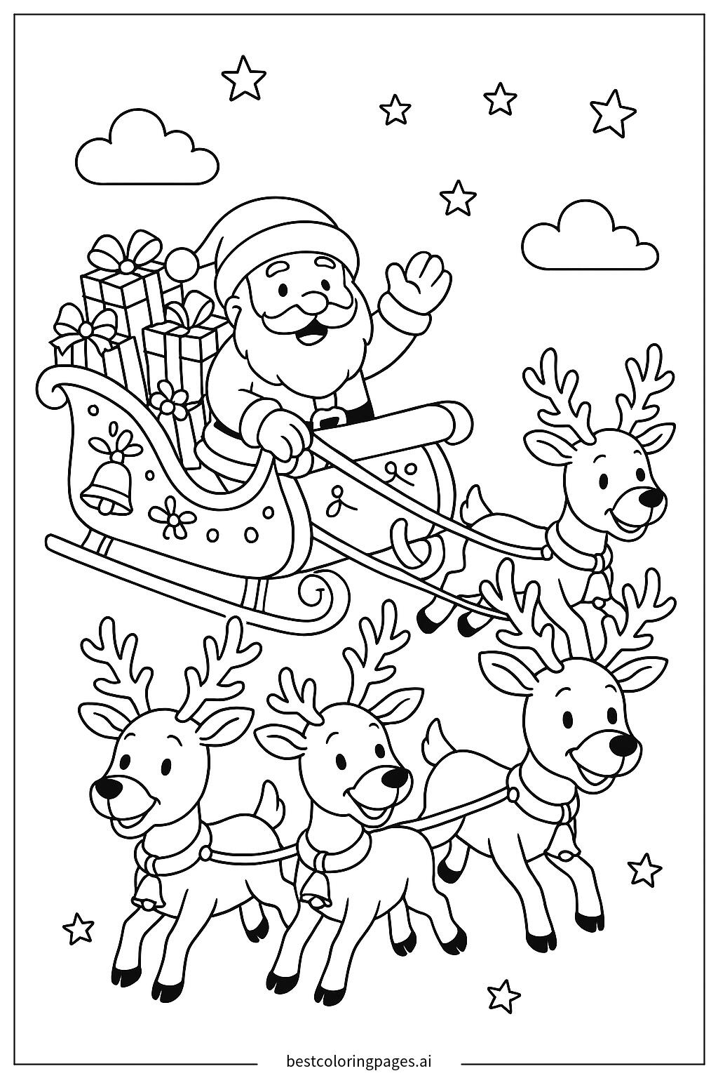 Santa riding a sleigh with reindeer
