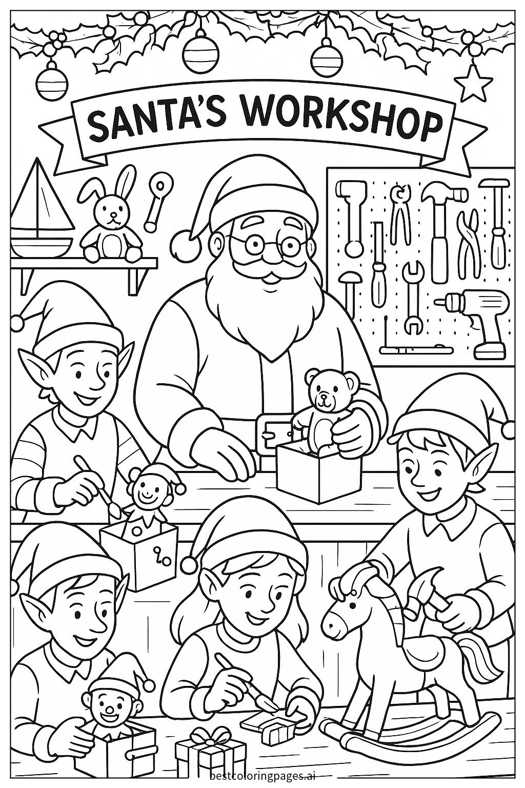 Santas workshop with elves