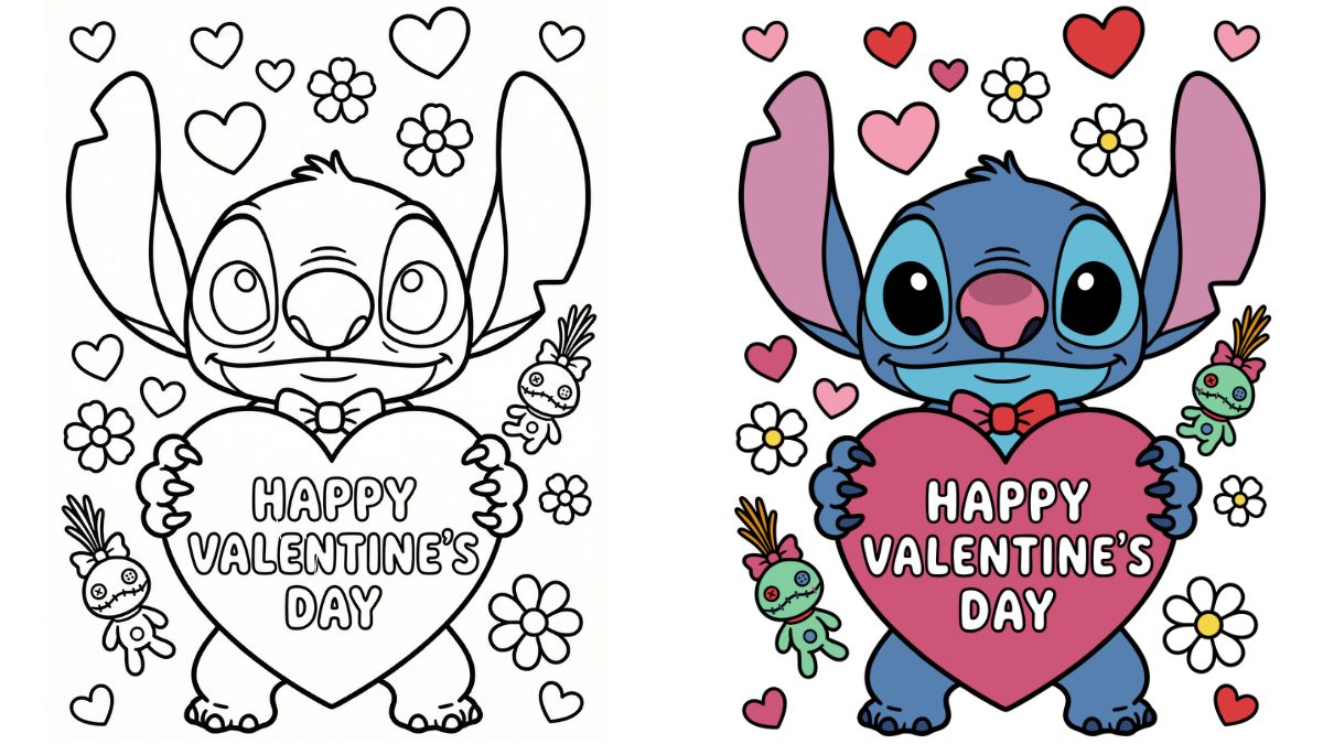 Trang Tô Màu Ngày Lễ Tình Nhân Stitch