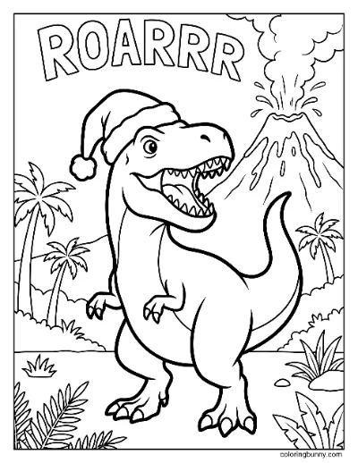 Trang Tô Màu Cảnh Giáng Sinh Khủng Long T-Rex Thời Kỳ Jura