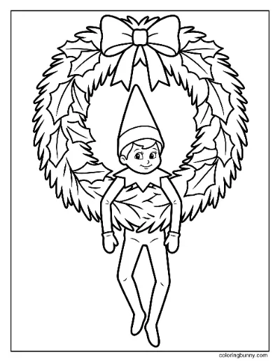 Trang Tô Màu Chú Lùn Trên Kệ Bám Vào Vòng Hoa Giáng Sinh