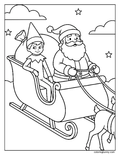 Trang Tô Màu Chú Lùn Trên Kệ Trên Xe Trượt Của Ông Già Noel