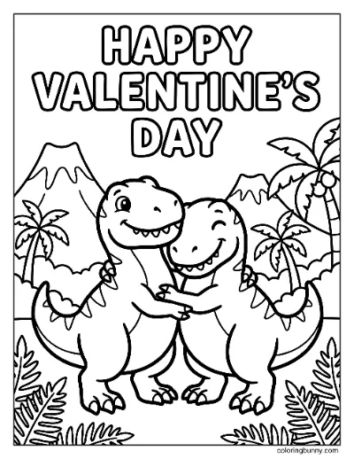 Trang Tô Màu Cảnh Jurassic Hai Khủng Long Ngày Valentine