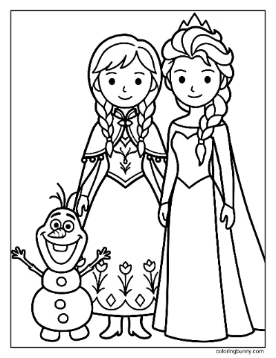 Trang Tô Màu Rất Đơn Giản Anna, Elsa và Olaf