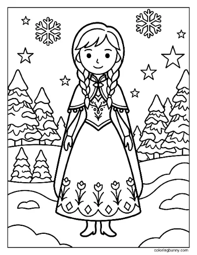 Trang Tô Màu Rất Đơn Giản Anna Công Chúa Disney Giáng Sinh