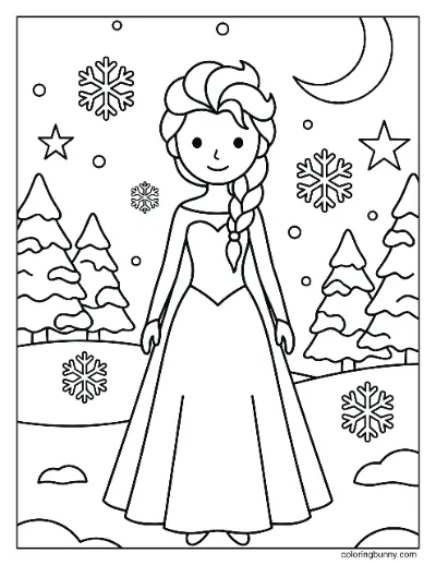 Trang Tô Màu Rất Đơn Giản Elsa Công Chúa Disney Giáng Sinh