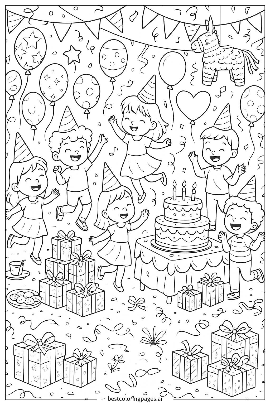 A birthday party with kids dancing and balloons
