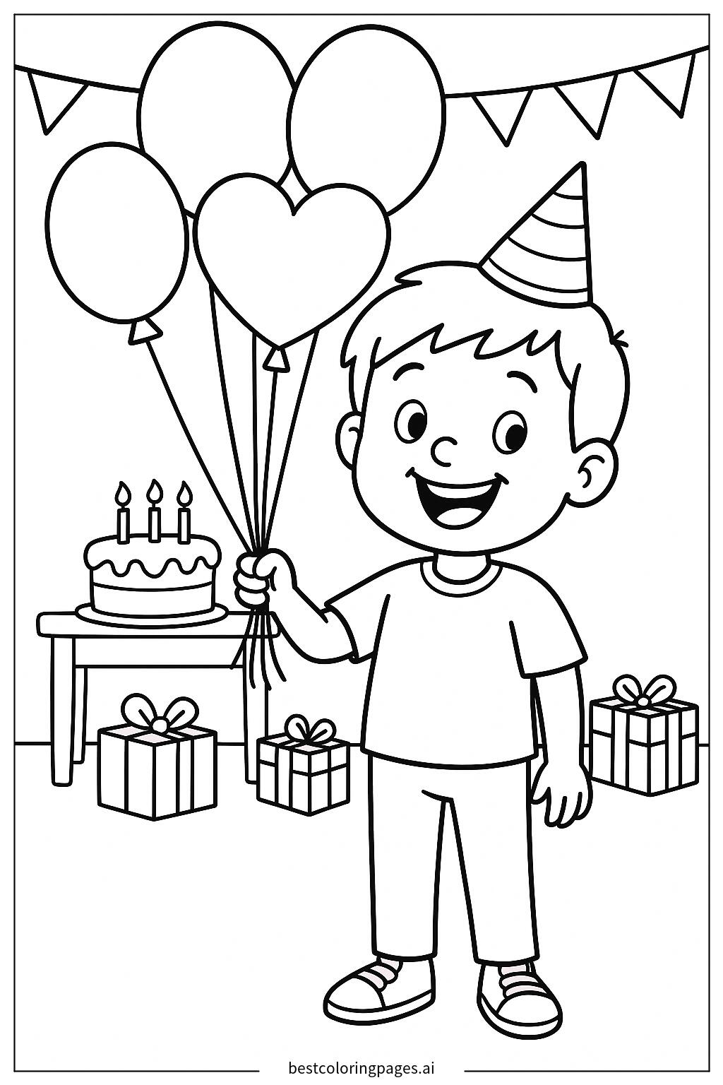 Birthday boy holding balloons