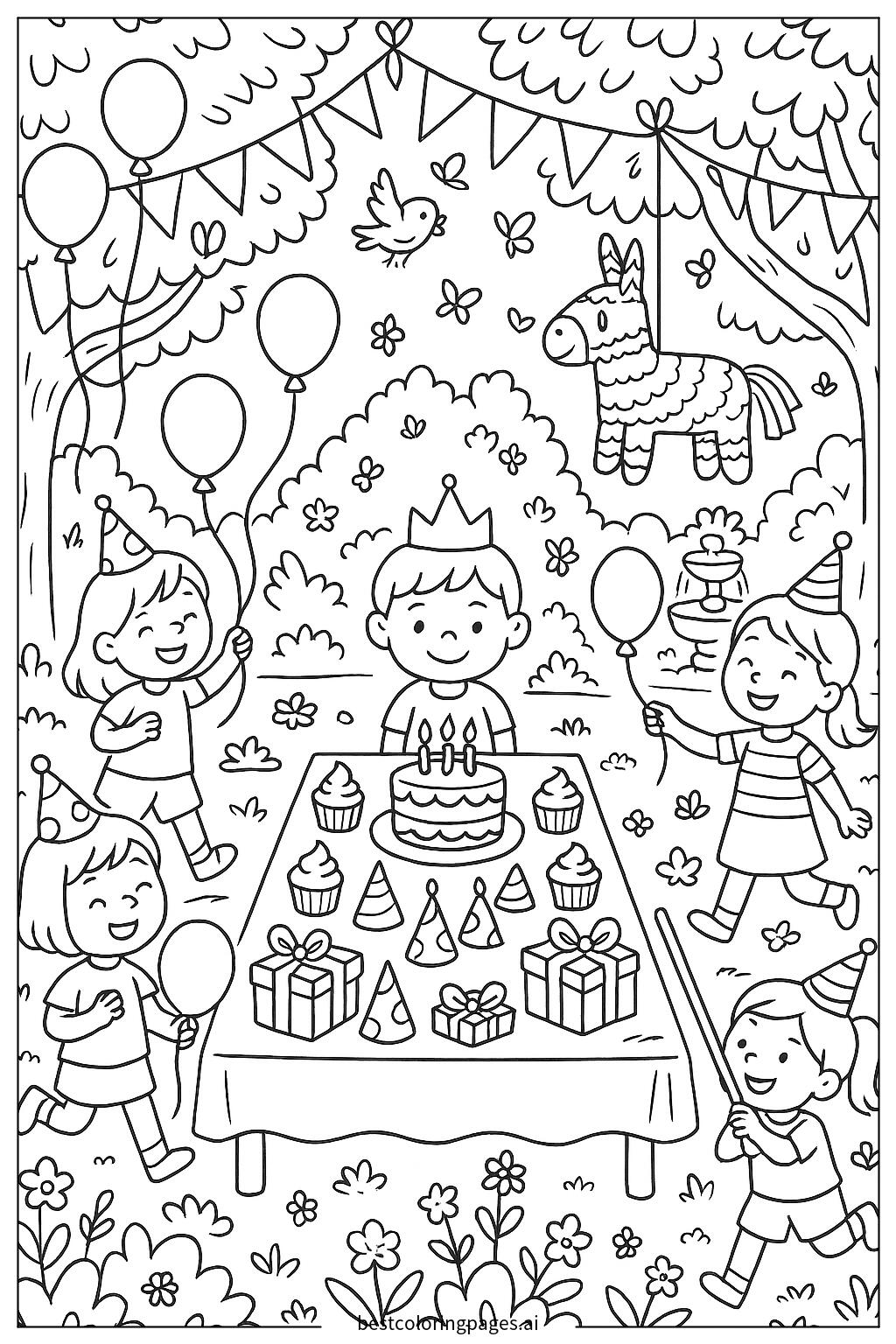 Birthday celebration in a garden with decorations