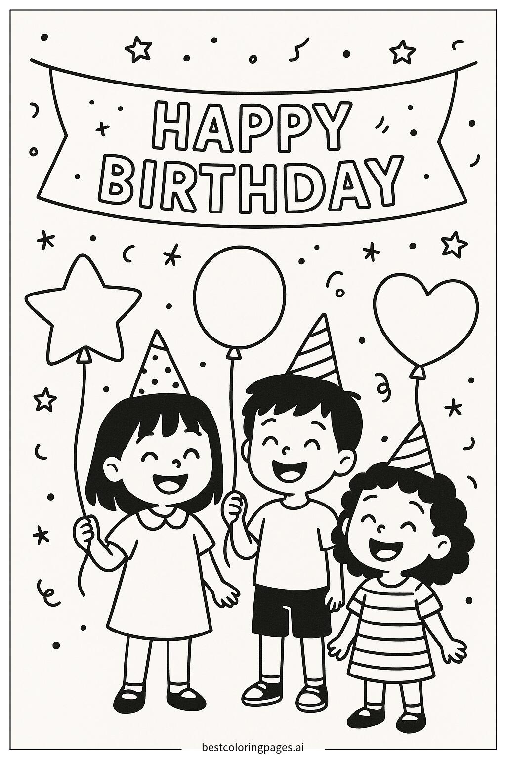 Kids holding birthday balloons
