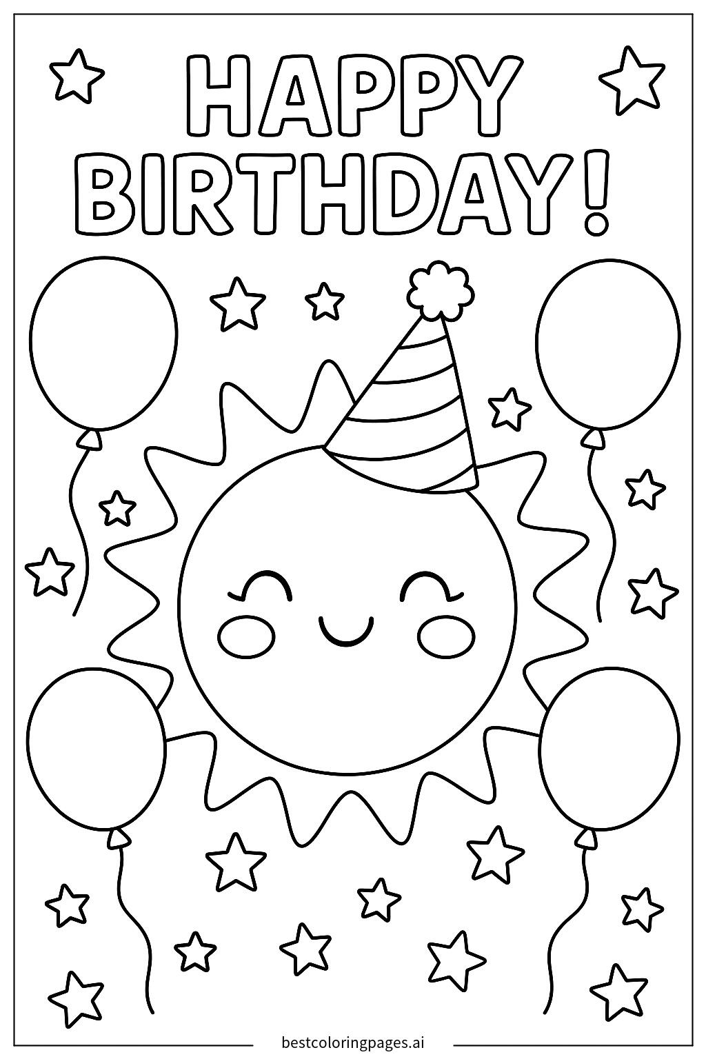 Smiling sun with party hat