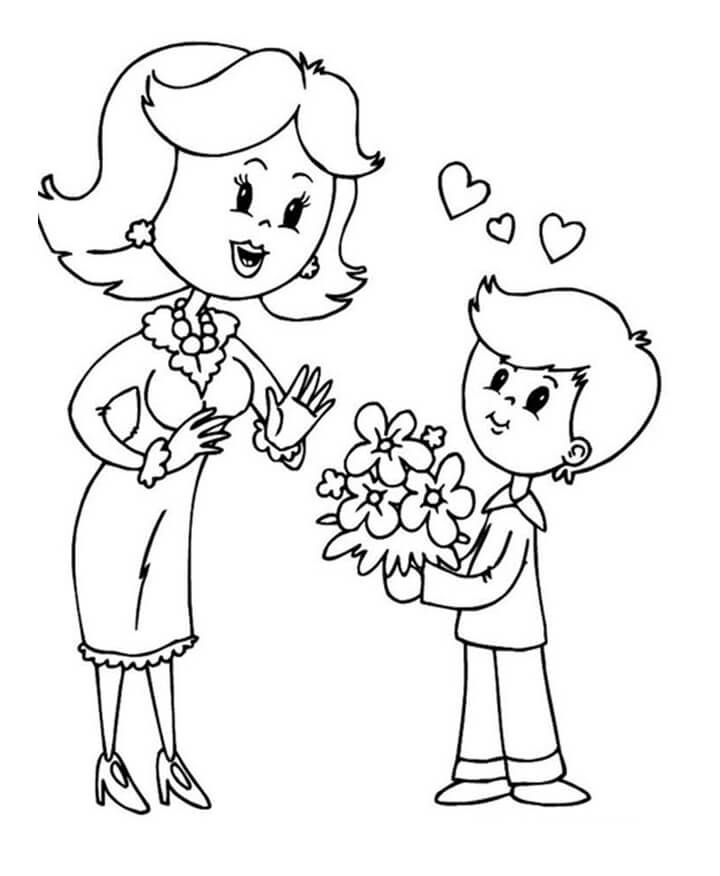 Cậu Bé Tặng Hoa Cho Cô Giáo