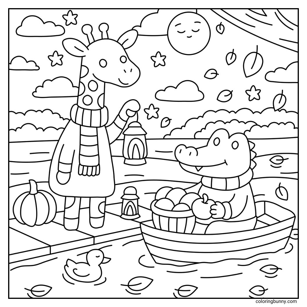 Trang Tô Màu Thu Hoạch Táo Mùa Thu Ấm Áp