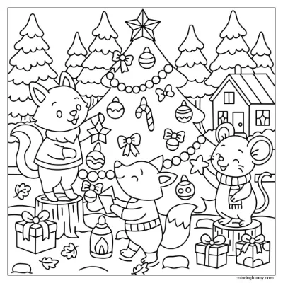 Trang Tô Màu Trang Trí Cây Thông Giáng Sinh Ấm Áp