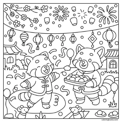 Trang Tô Màu Lễ Hội Năm Mới Ấm Áp