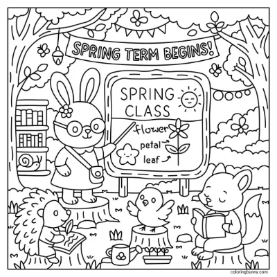 Trang Tô Màu Lớp Học Mùa Xuân Ấm Áp