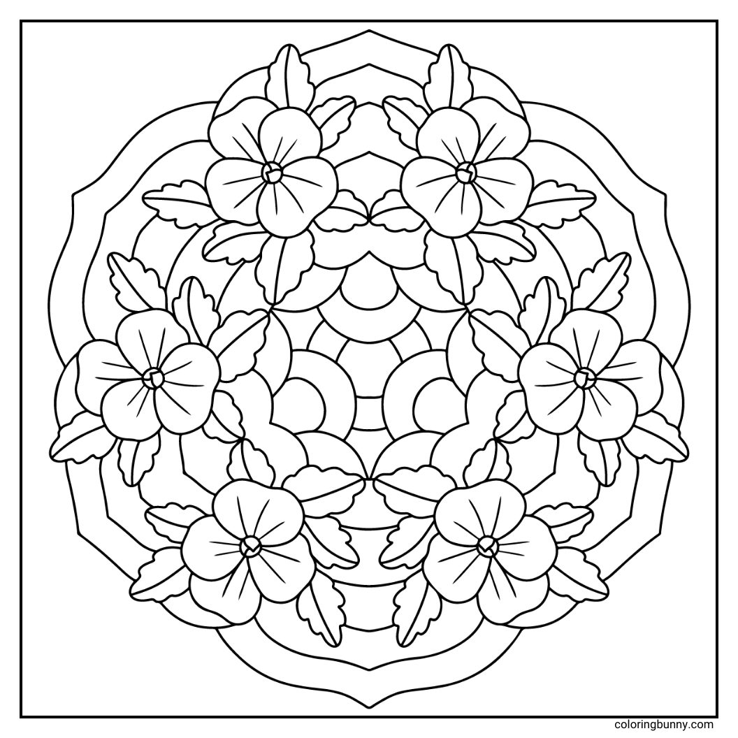 Trang Tô Màu Mandala Hoa Pansy Đơn Giản