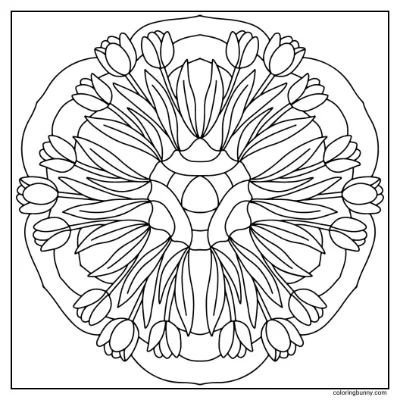Trang Tô Màu Mandala Hoa Tulip Đơn Giản