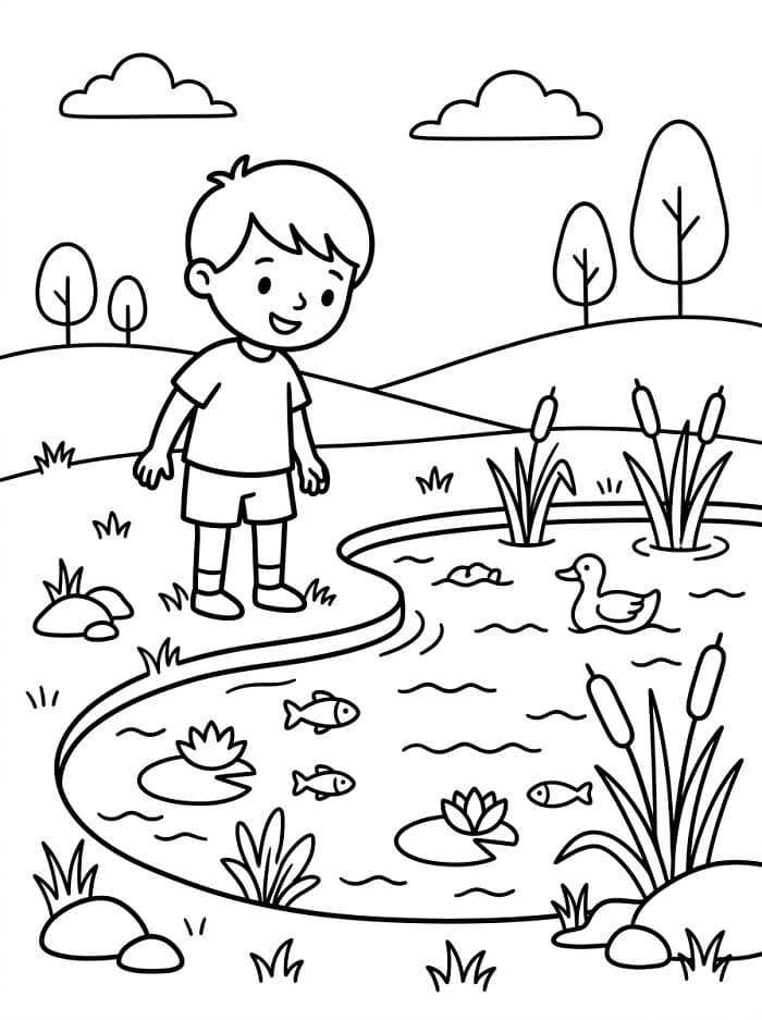 Boy and the Small Pond
