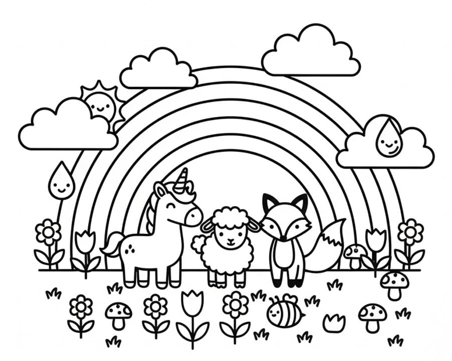 Tranh Tô Màu Cầu Vồng Cùng Động Vật