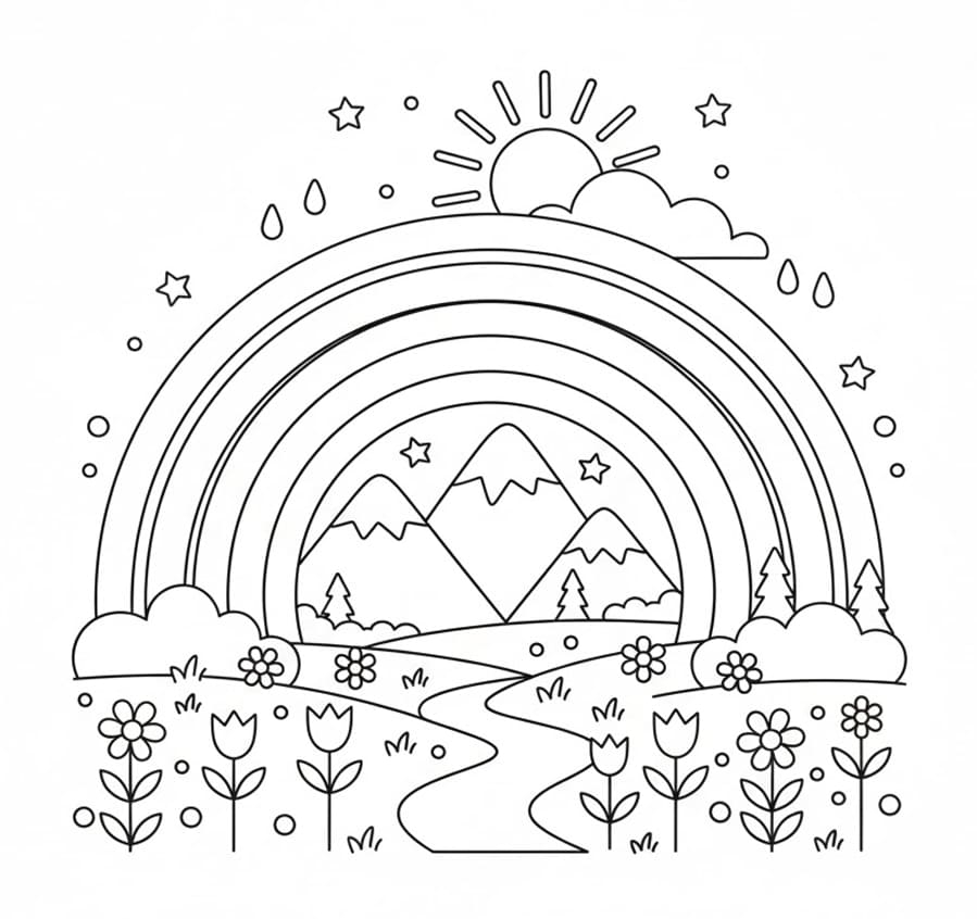 Tranh Tô Màu Cầu Vồng Trên Đồng