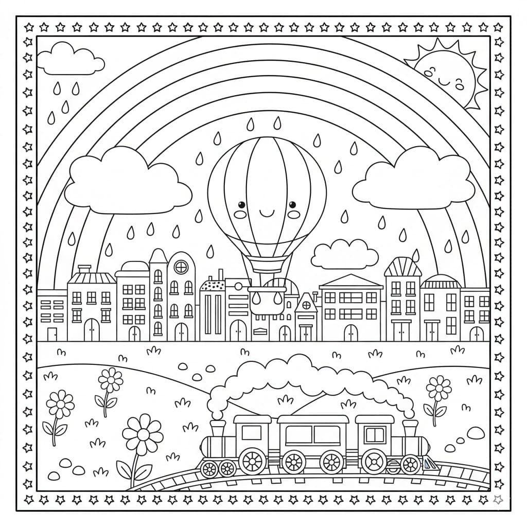 Tranh Tô Màu Cầu Vồng Trên Thành Phố