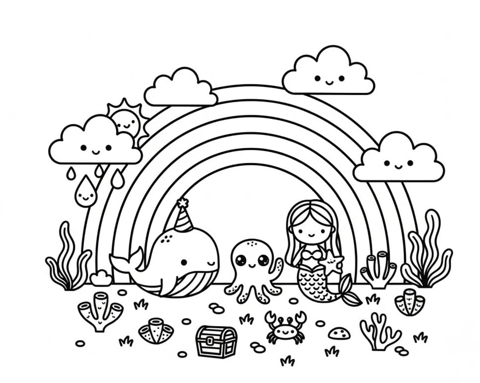 Tranh Tô Màu Cầu Vồng Và Bạn Nhỏ