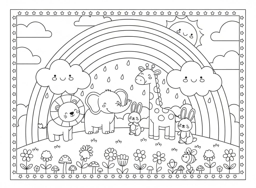 Tranh Tô Màu Cầu Vồng Và Thú Nhỏ