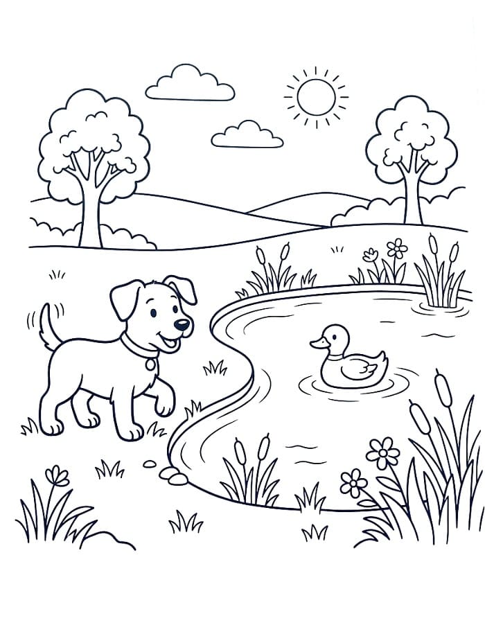 Cute Dog and the Pond