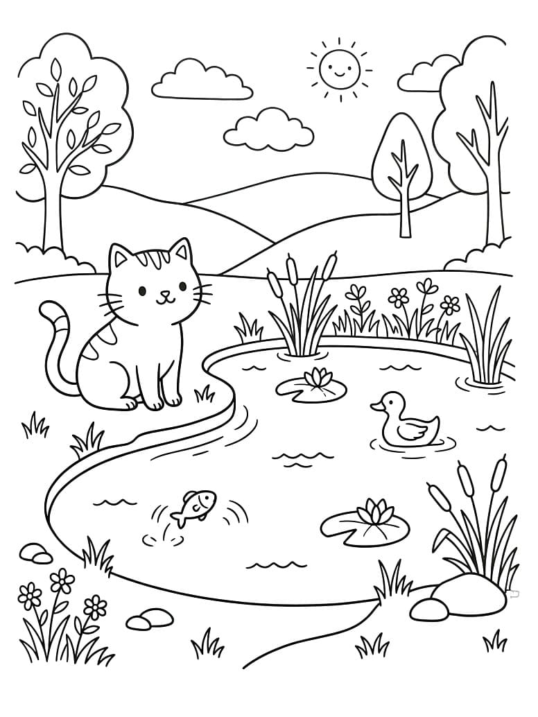 Cat by the Pond