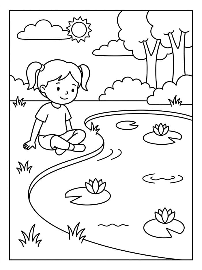 Cute Girl and the Pond