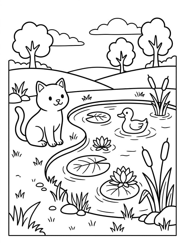 The Cat by the Pond