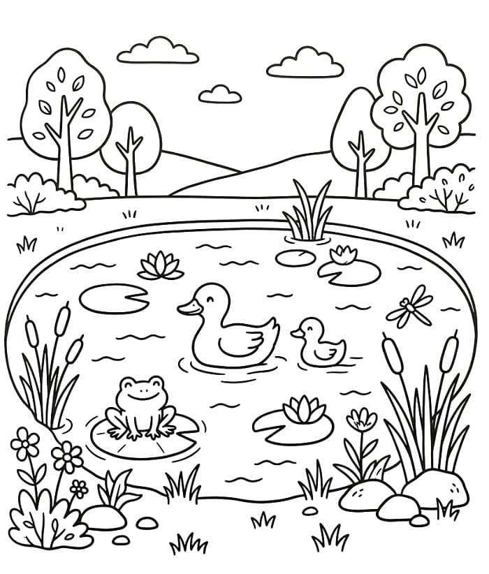 Frog and Duck in the Pond