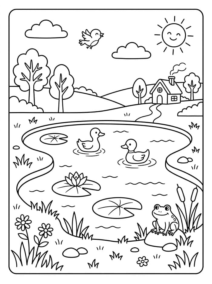 Duck and Frog in the Pond