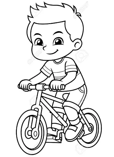 Boy Riding New Red Bicycle BW