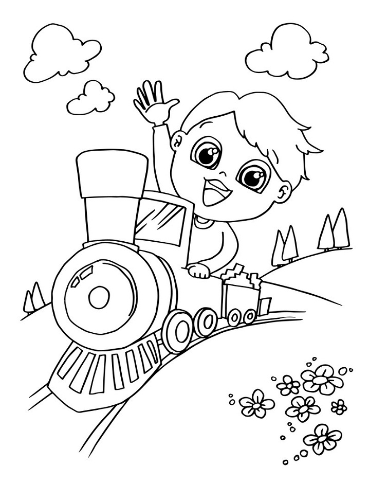 cậu bé vui vẻ trên đoàn tàu