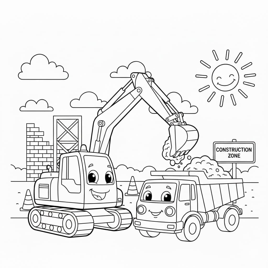 Máy Xúc Và Xe Tải Đồng Đội