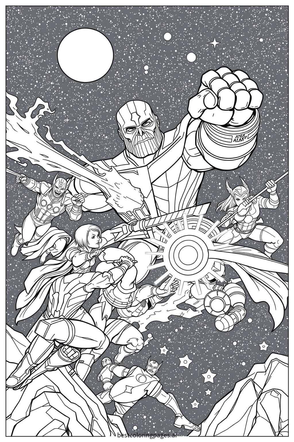 Avengers battling thanos in space