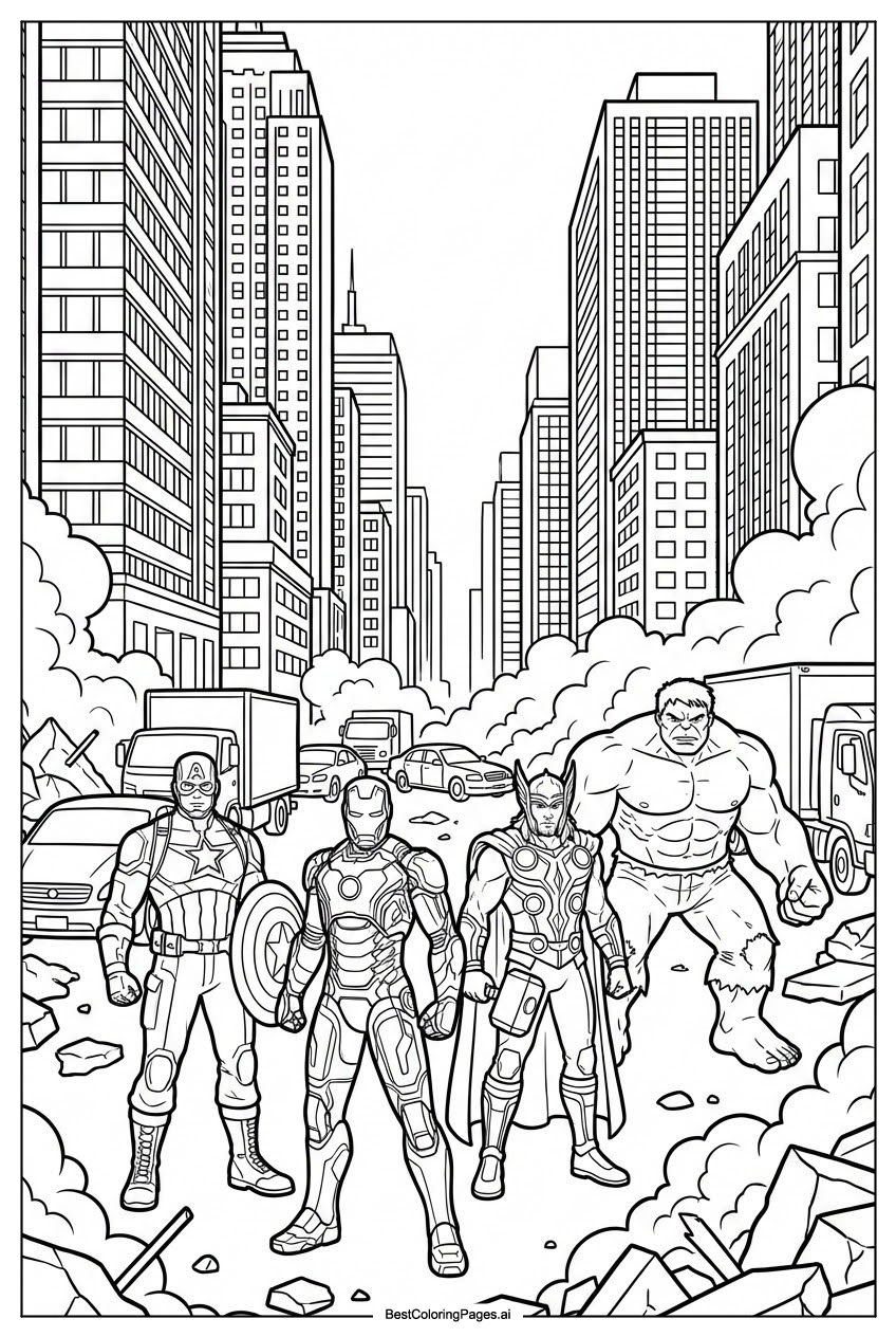 Avengers defending the city