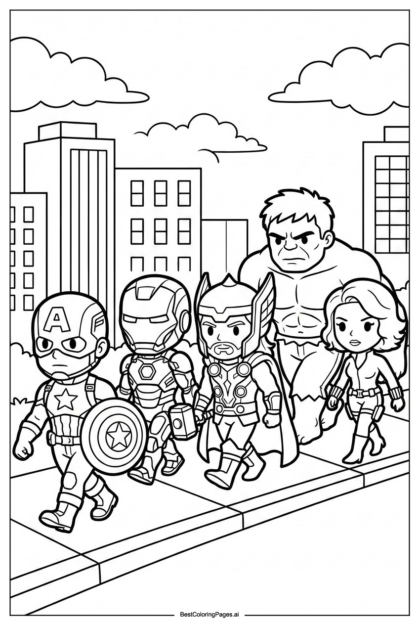 Avengers in city street