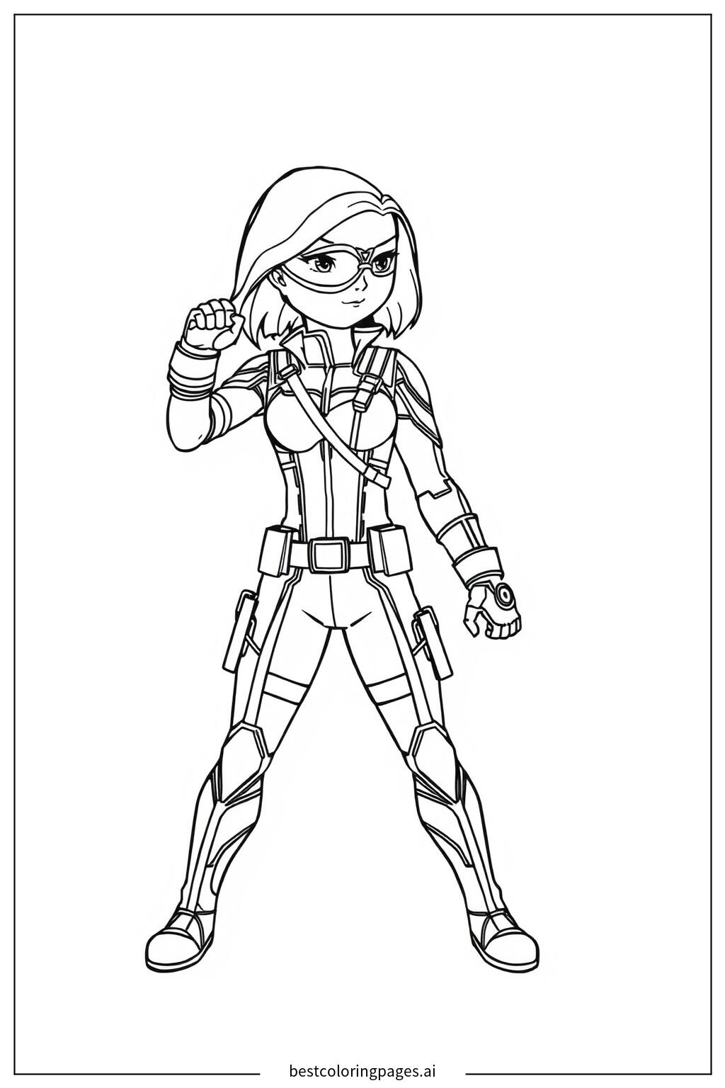 Black widow standing in a fighting pose