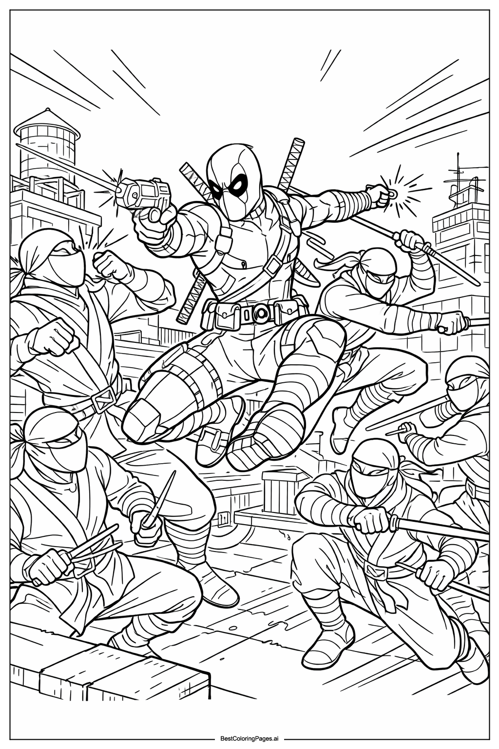 Deadpool fighting ninjas 1