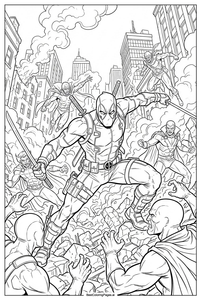 Deadpool in battle scene